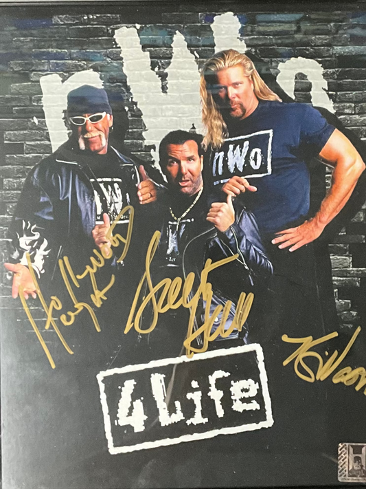 Triple Signed Hulk Hogan ,Kevin Nash and Scott Hall Signed 8x10 Photo
