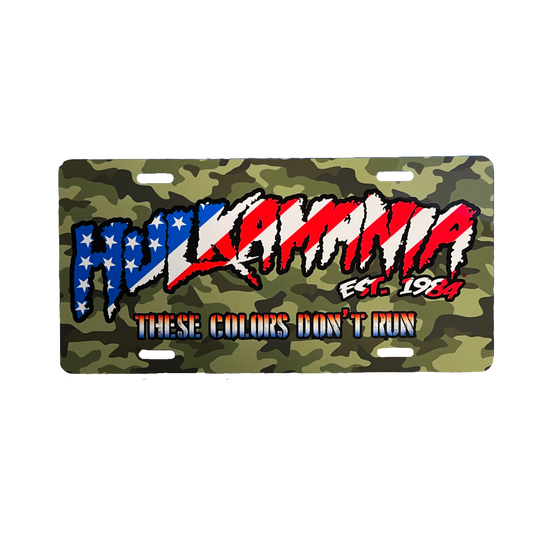Camo American Flag Hulkamania "These Colors Don’t Run" License Plate