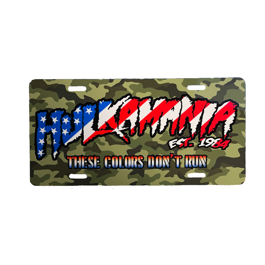 Camo American Flag Hulkamania "These Colors Don’t Run" License Plate