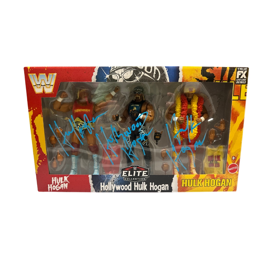 Signed WWE Elite Collection Hulkamania 40th Anniversary Action Figure Set 3pk Signed THREE Times