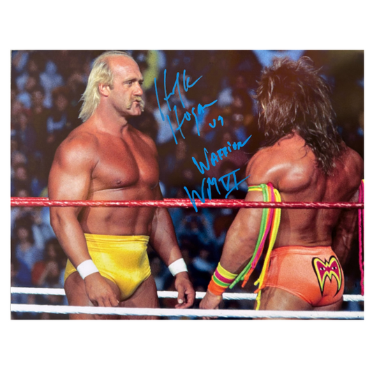 Hogan vs Warrior Stare Off Autographed 16x20 Poster