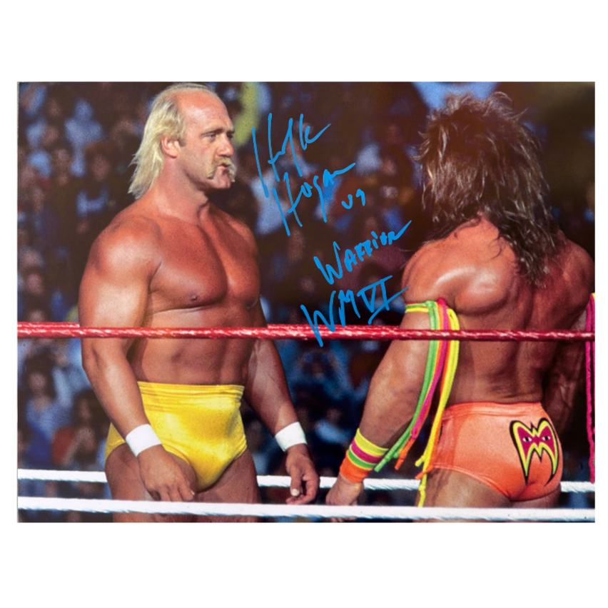 Hogan vs warrior stare off Autographed 16x20