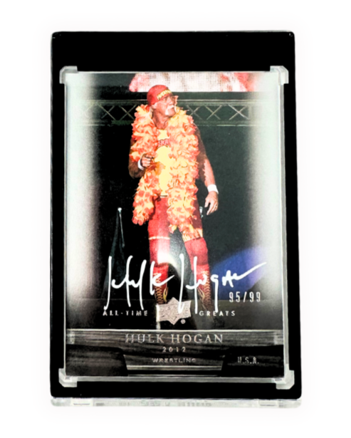 Autographed Hulk Hogan 95/99 Upper Deck All time Great sports 2012 Trading card W/ Feather from His actual Boa