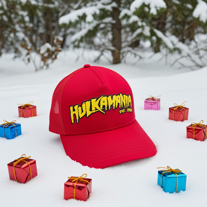 Red Hulkamania Yellow/Black Letters Trucker Hat