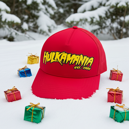 Red Hulkamania Yellow/Black Letters Trucker Hat