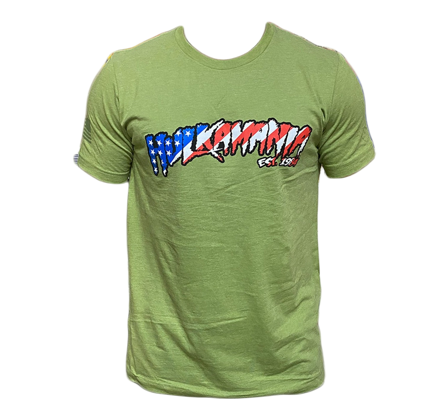 Green American Flag Hulkamania Adult T-Shirt