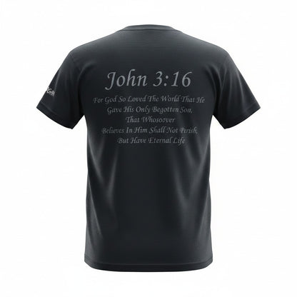 Black John 3:16 Reflective Adult T-Shirt