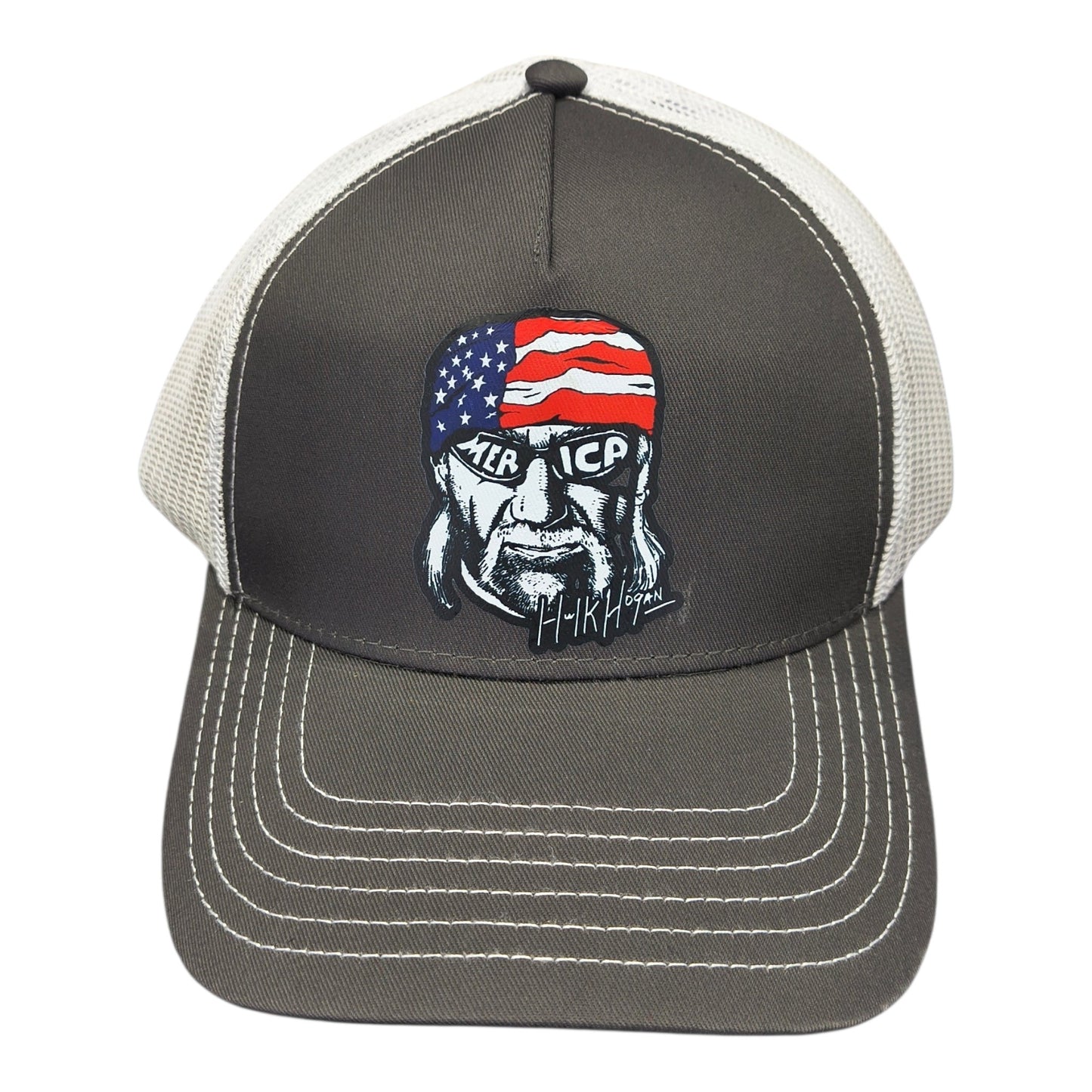Gray/White Hollywood Hulk Hogan Merica Trucker Hat