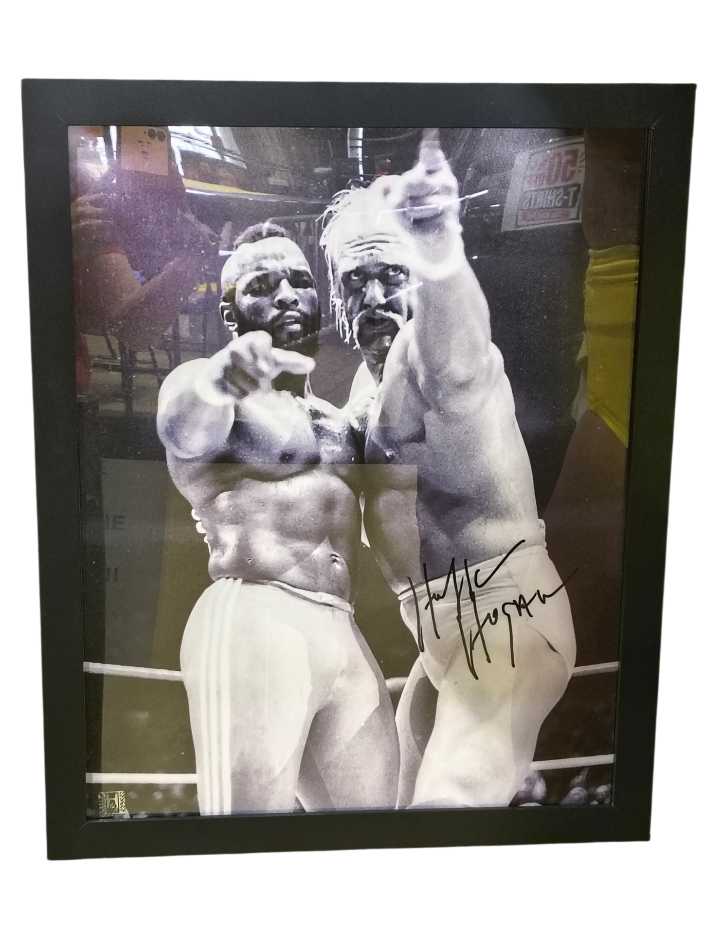 Black/White Hulk Hogan And Mr. T Point Signed 16x20 Poster