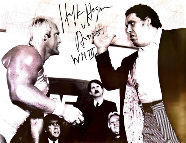 Black & White Hulk Hogan & Andre the Giant Autographed 16x20 Poster