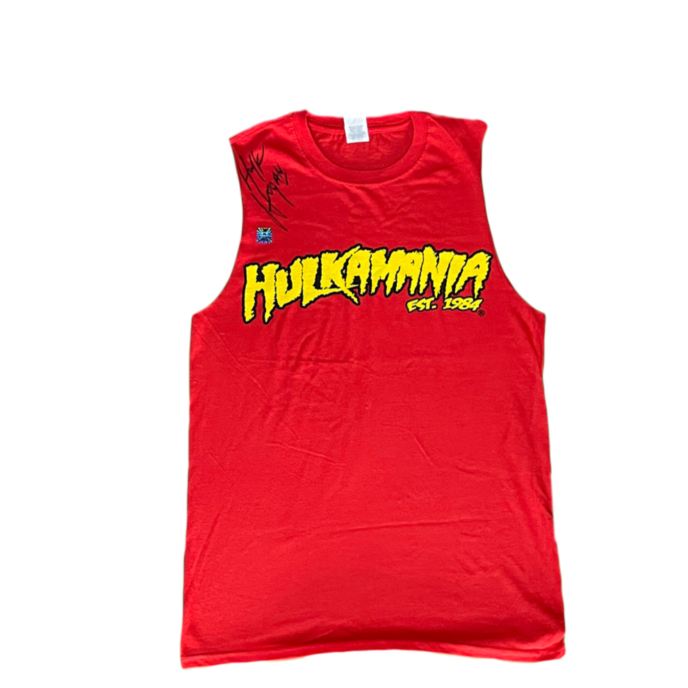 Autographed Sleeveless Red Hulkamania Cut Off Tank